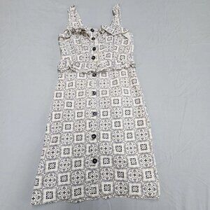 Ann Taylor Womens 2P Petite Dress Black White Geometric Button Front A-Line